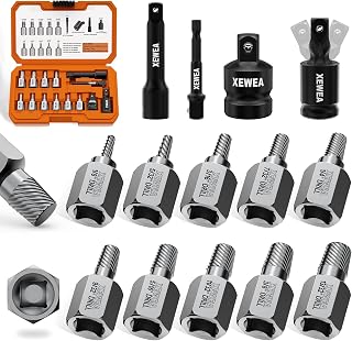 XEWEA 14PCS 3/8" Drive Screw Extractor Set, Multi-Spline Easy Out Bolt Remover Kit for Stripped Broken Bolts, Nuts & Screws, Heavy-Duty CR-MO Extraction Tools with Extension & Adapter Accessories