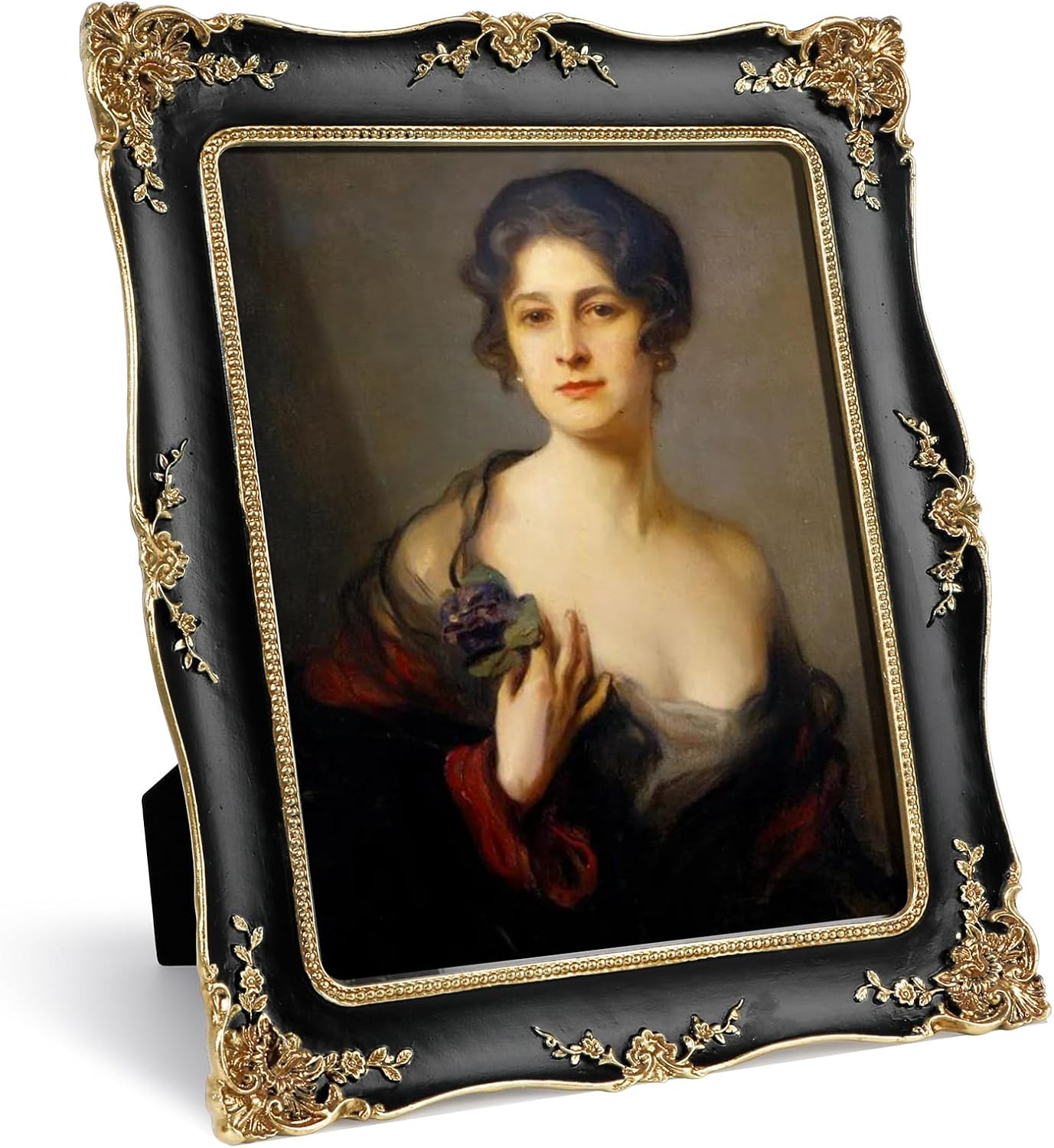 8x10 Resin Picture Frames Embossed Vines Design Photo Frame with Easel & Hook Picture Hanging Kit with Glass Front for Tabletop & Wall Hanging Vintage Room Home Decor (Black)