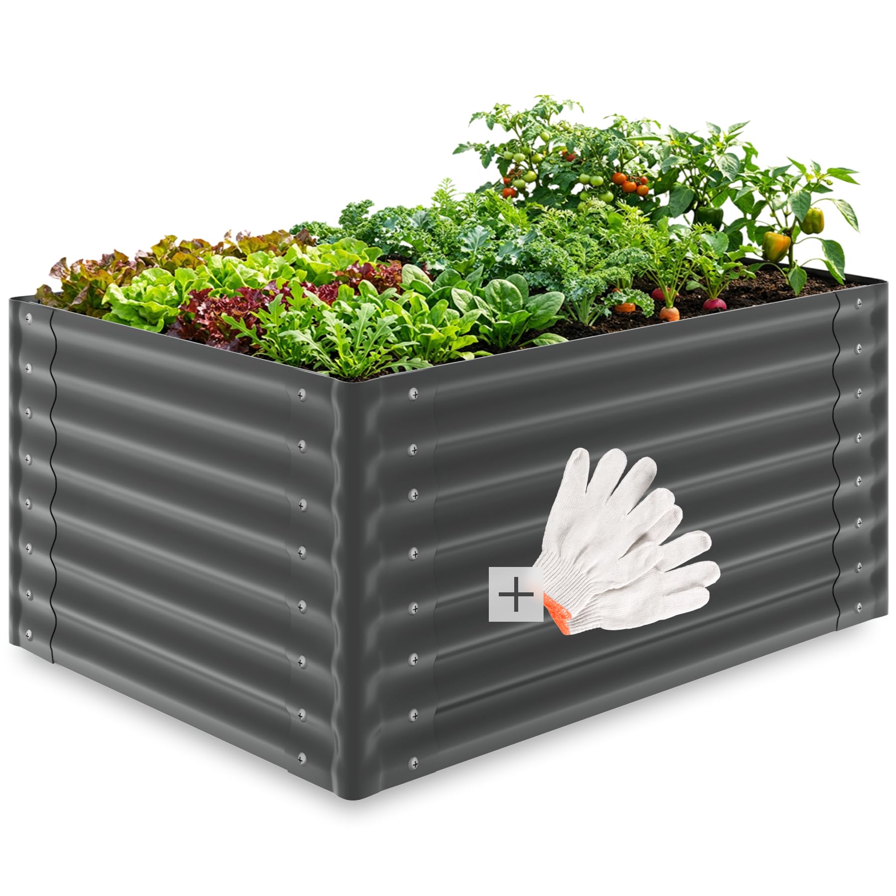 Tectake Grey Tectake® Raised Garden Bed, 120 X 90 X 62 Cm, Weather-Resistant Galvanised Planter With 650L Capacity, Open Base & Easy Assembly, Sturdy Steel Raised Bed For Plants, Flowers, Herbs, Vegetables