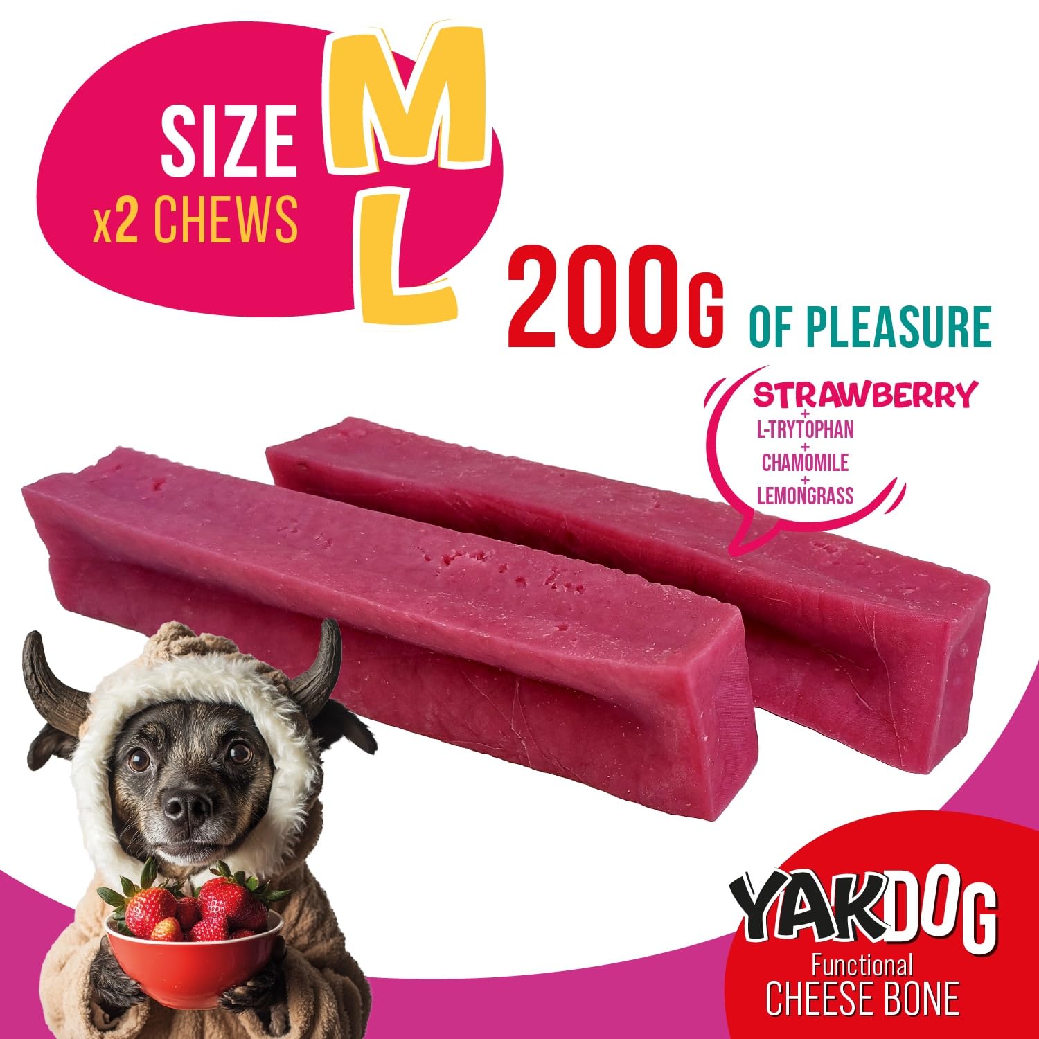 YAKDOG, Cheese Sticks for Dogs, Strawberries, Long-lasting Chewable Treats, 100% Natural, Traditional Himalayan Recipe - Image 2
