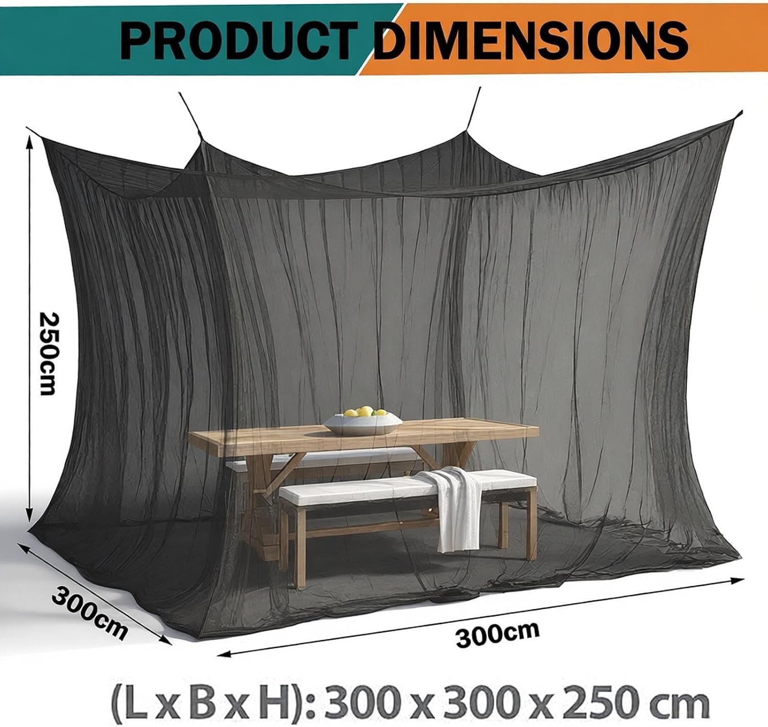 Large Outdoor Mosquito Net, Ultra-Fine Mesh Bug Net for Patio, Camping, Backyard, Portable Insect Screen with Rope for Family Dining, Picnic, Garden(B,Double: 300 * 500 * 250CM(24m))