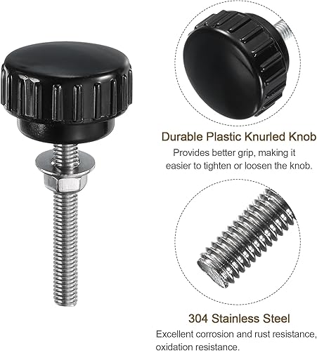 Miniatura 457 de uxcell Juego de 4 perillas moleteadas, tornillos de pulgar con tuercas y arandelas, rosca macho métrica M6 x 1.378 in, cabeza de plástico de 0.984