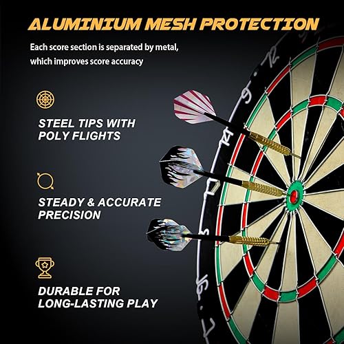 Miniatura 9 de Juego de tablero de dardos de cerdas, tablero de dardos profesional de 18 pulgadas con punta de acero, juego de dardos para exteriores, tablero de