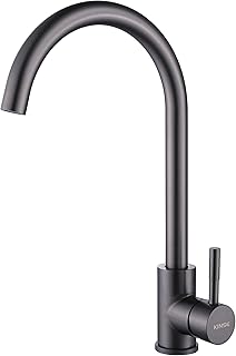 KINSE Grifo Cocina Fregadero Acero inoxidable, Monomando, giratorio 360°, Gris pistola