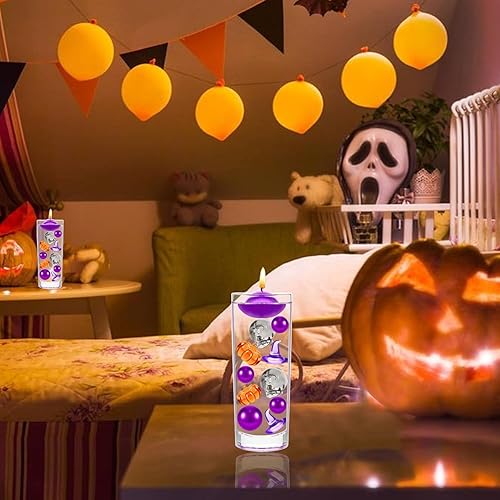 Miniatura 7 de Juego de decoración de jarrón de Halloween, cuentas moradas, cabeza de calavera, calabaza, sombrero de bruja pequeño, relleno de jarrón para