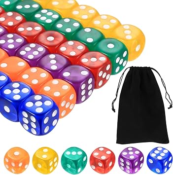 36 Pcs Game Dice Set, Multicolor 6 Sided Dice Set, 16 mm Rounded Edges Game Dice Bulk Set for Tenzi, Farkle, Yahtzee, Bunco, Dice Game, Math Game Party Favor, Teaching Math, with 1 x Storage Bag