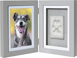Paw Prints Keepsake Photo Frame by Better World Pets – Holds 4 x 6 inch Picture – Memorial Clay Imprint Kit – For Dogs and Cats – Perfect for Pet Lovers – Hinged For Desktop