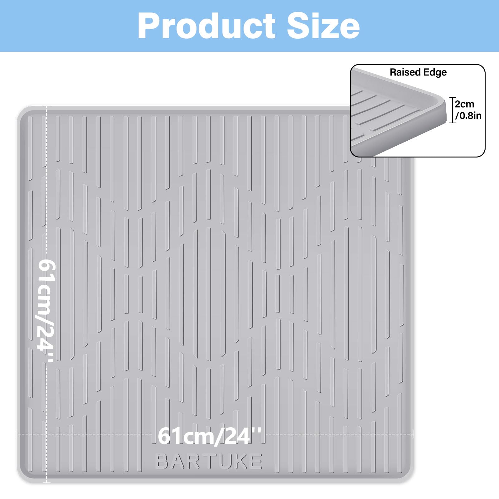 Kalolary große Kühlschrank Silikonmatte mit 0,5'' erhöhten Kanten, Rutschfester Bodenschutz für Minikühlschrank, Waschmaschine, Trockner, Weinschrank, Kaffee Maschine (24'' x 24'')