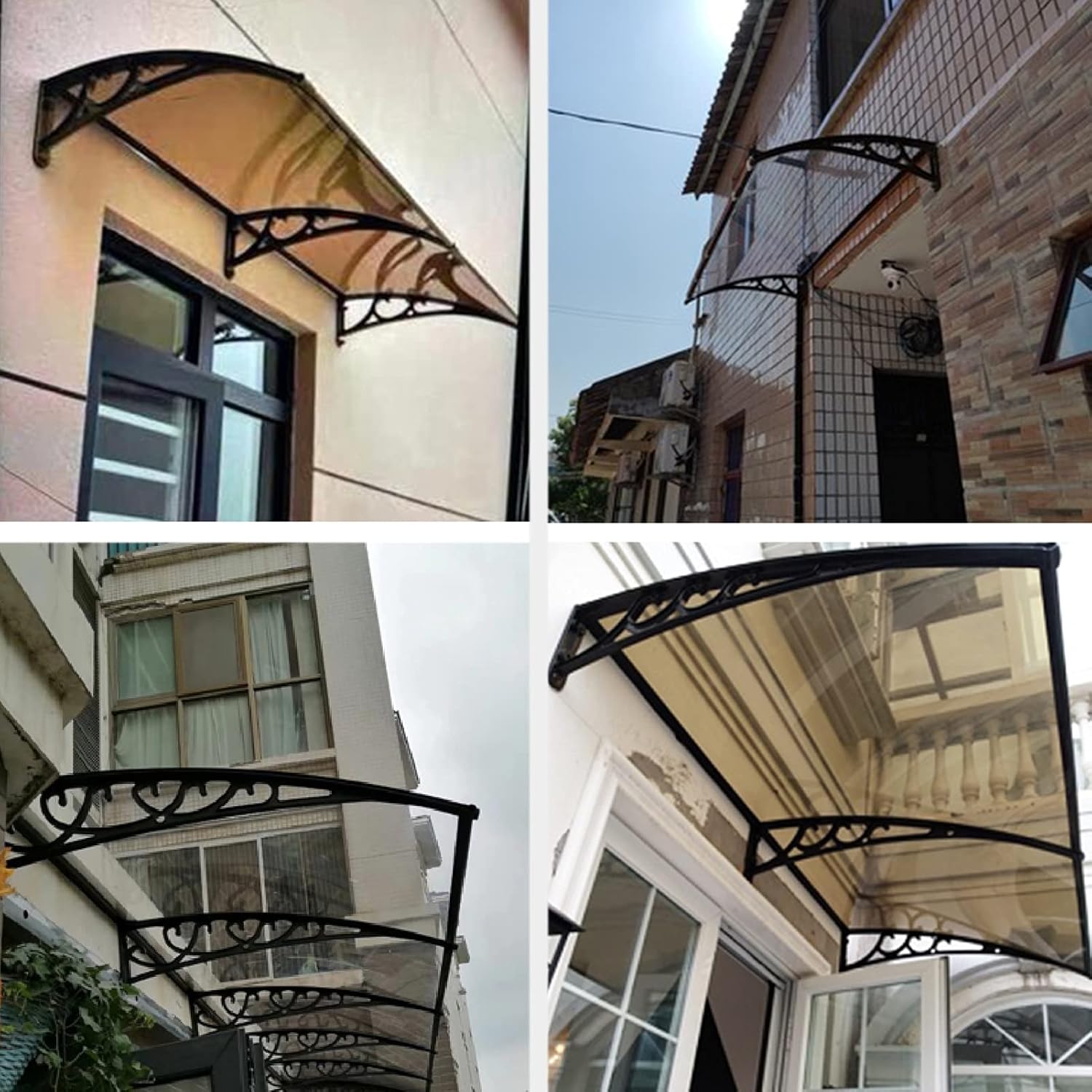 Exterior Door Window Awning Canopy Polycarbonate Front Door Patio Cover Garden Porch Canopy Sun Protection Overhead Board Customizable (Color : Brown Size: 60x100cm) (Brown 80x80cm)