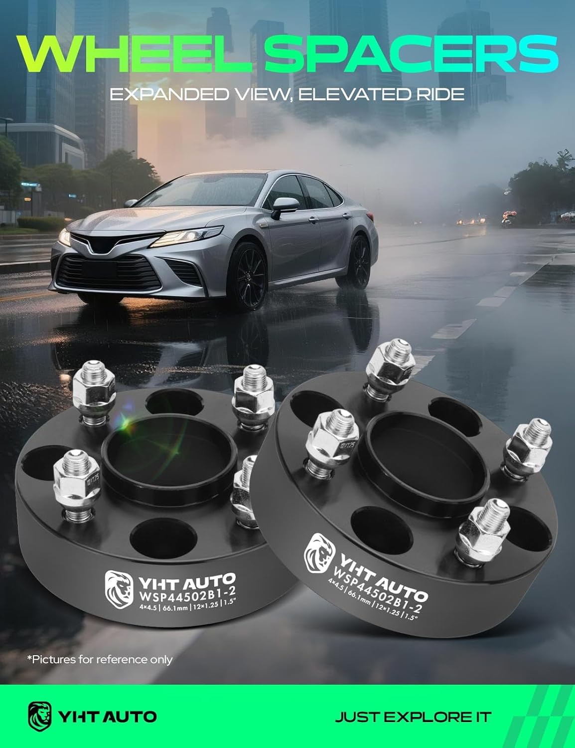 YHTAUTO 4x4.5 Hub Centric Wheel Spacers 1.5 Inch Fits Nissan Infiniti Altima Maxima 240SX 200SX 4x114.3mm Tire Spacers w/ M12x1.25 Studs, 66.1mm Hub Bore 4 Lug 2PCS Black