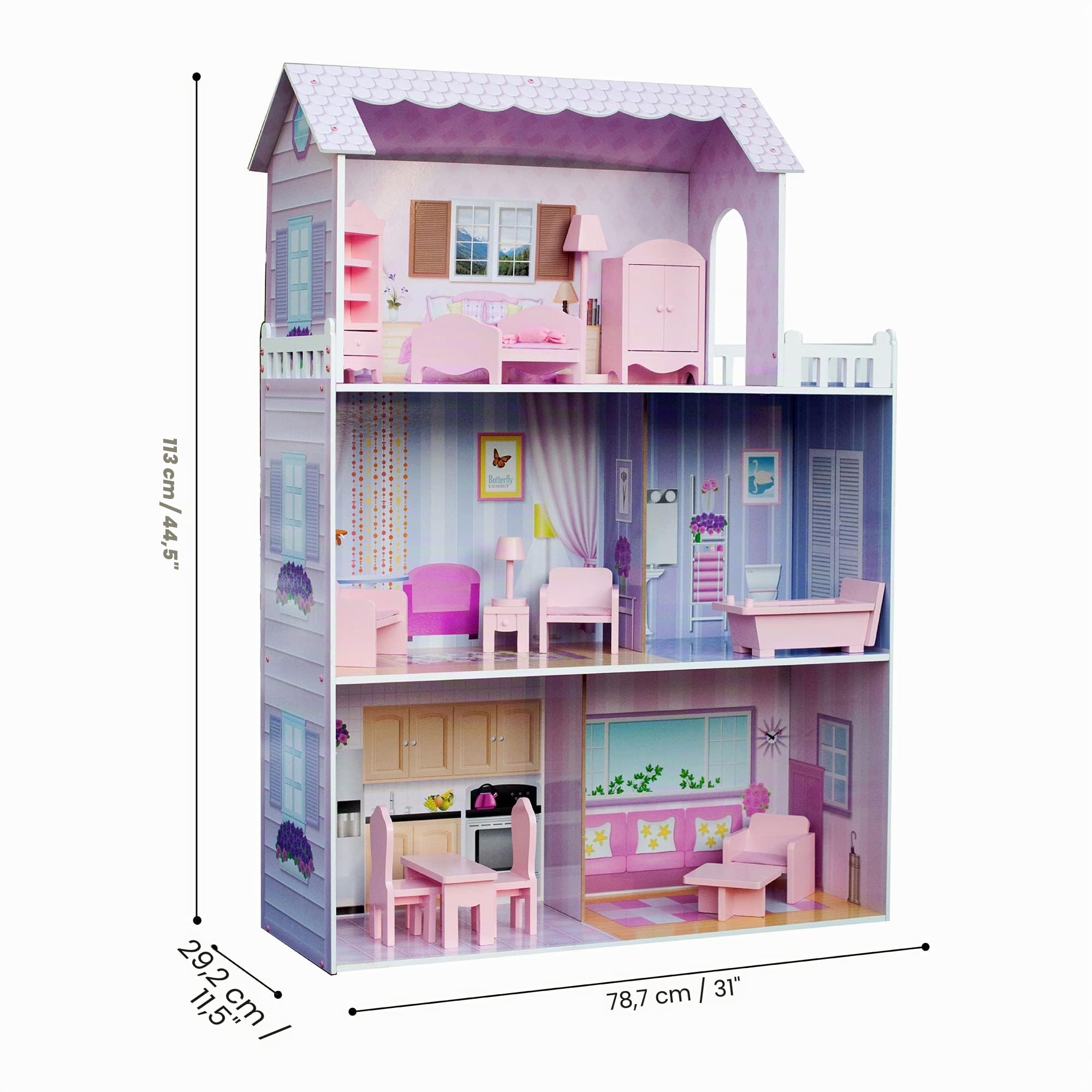 La casa delle bambole giganti di Olivia's Little World, grande casa di bambole in legno con mobili e accessori, casa da bambole da 3 piani per bambini, casa delle bambole per 12 "bambole, 3 anni +