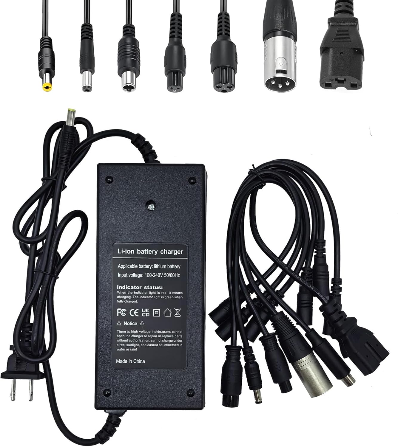 (7 Plugs)58.8V 3A Charger for 51.8V 50V 52V 14S Lithium Battery Fit Apollo 52V Phantom, Nanrobot d6,Explore,Ghost, Pro/Yume Y10/ VSETT with 3Prong 3 Holes Plug GX16/DC 5.5x2.5mm/XLR/IEC/RCA AC Adapter