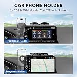 Support de téléphone de tableau de bord magnétique pour Honda Civic 2022-2026 360° Support de téléphone de voiture rotative avec des lunettes de soleil Support de cellulaire pour les accessoires civiques 7/9 pouce écran (2 Options de montage)