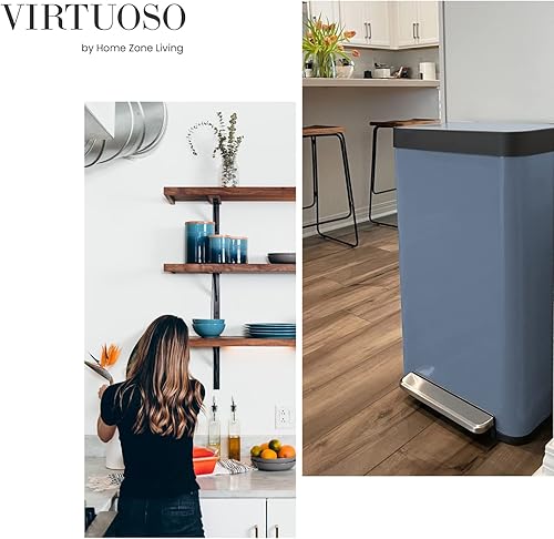 Miniatura 2 de Home Zone Living Basurero de cocina de gran capacidad de 18.5 galones, cuerpo alto sin forro, capacidad de 70 litros, negro mate, serie Virtuoso