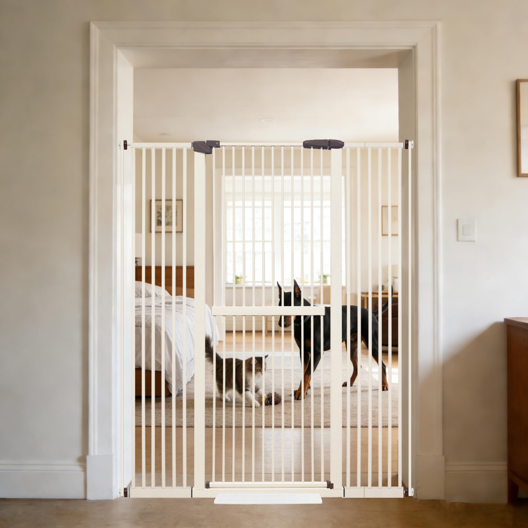 Photo 1 of Lumizone 61.02" Extra Tall Pet Gate for Cat Dog 30.12"-59.24" Wide Cream