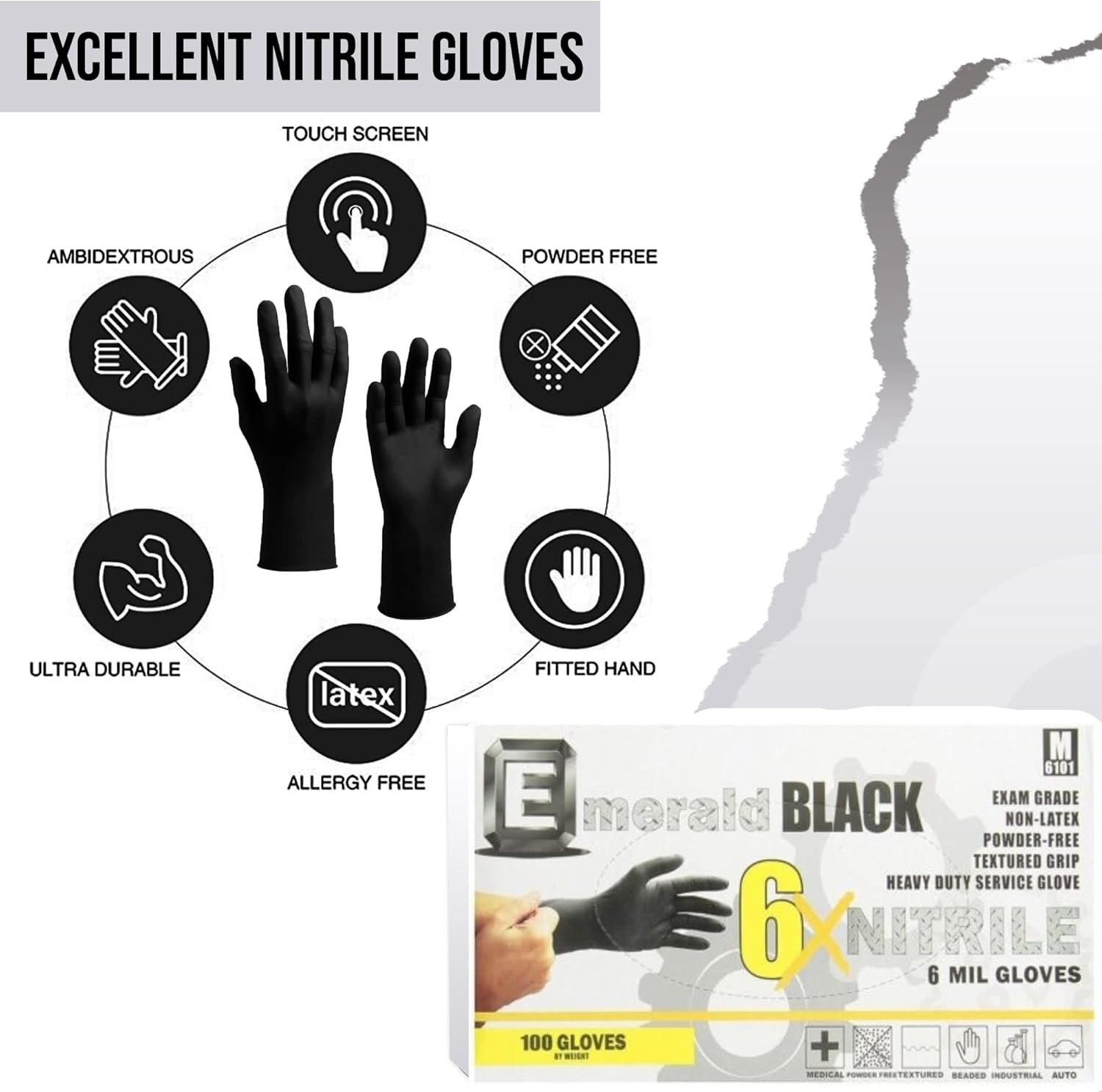 Generic Black Nitrile Gloves, XL, Latex-Free, Powder-Free, Superior Strength and Comfort