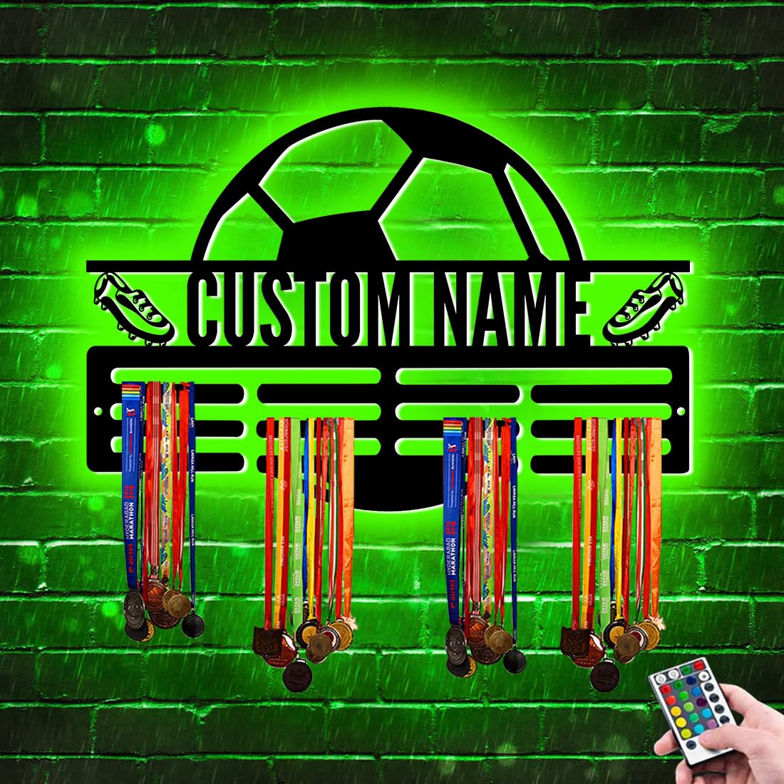 Soporte de exhibición personalizado para medallas de fútbol, estante de premios escalonado