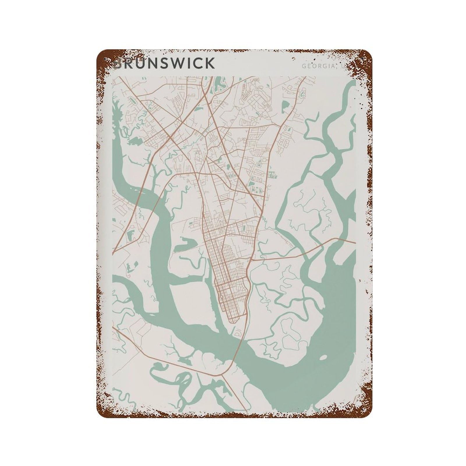 xiaoxiaoshen Brunswick Map Georgia Travel Gift Farmhouse Decor Entryway (2) Wall Decor Art Metal Tin Poster Modern Home Decor Art Home Bar Shop Decorations Vintage Sign 40x30cm