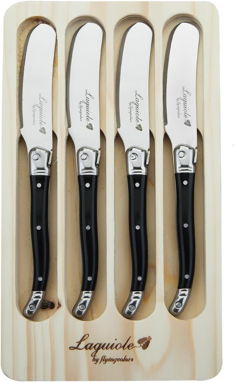 Laguiole by FlyingColors Butter Spreaders Knife Set Cheese Knife Set Stainless Steel Black Color Handle 4 Pieces