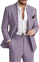 HUEZOE Men's Linen Suit 2-Piece Set: Lightweight Summer Beach Wedding Groom Blazer & Pants