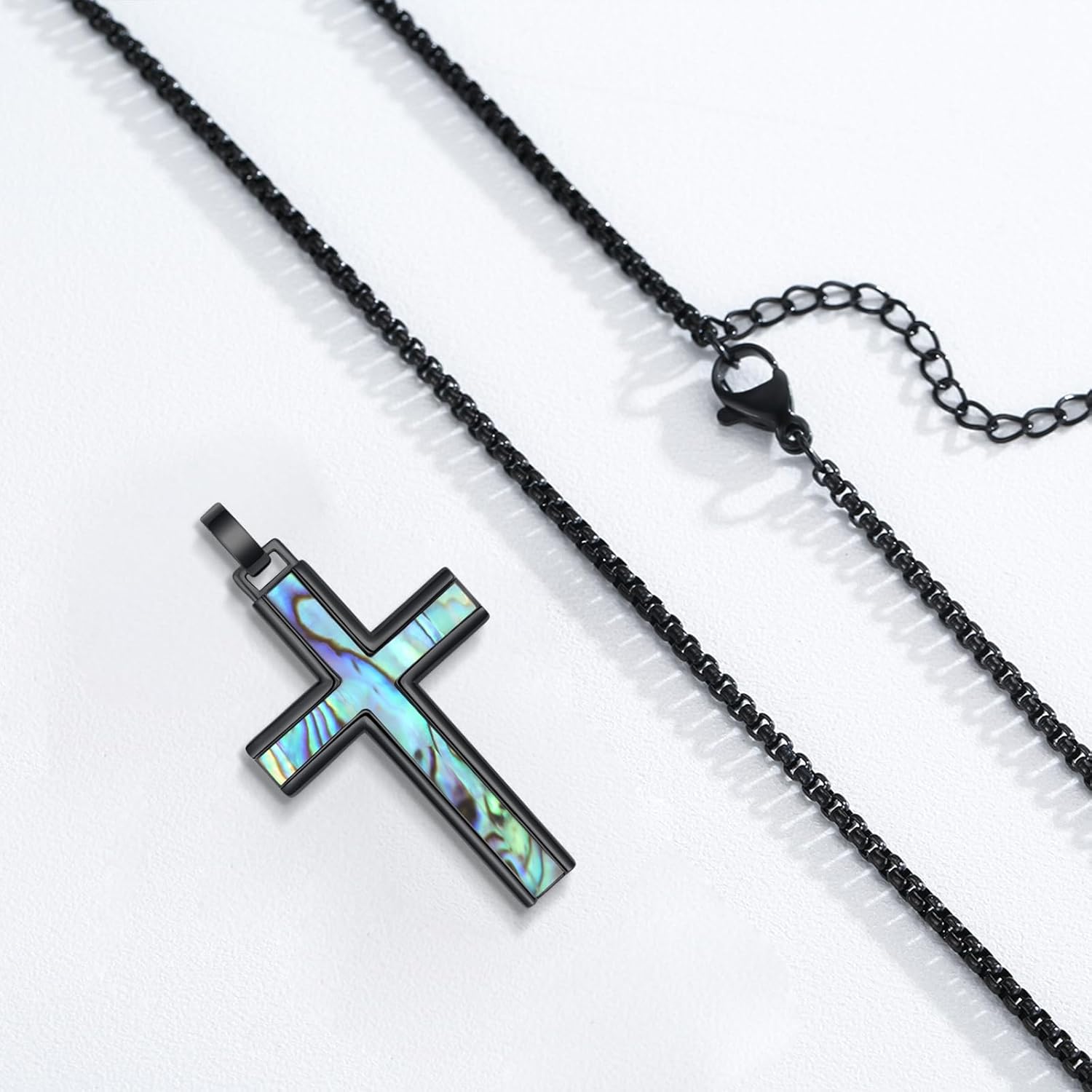 Black Cross Necklace for Men Women 925 Sterling Silver Abalone Protection Pendant Lords Prayer Amulet Crucifix Jewelry Gifts for Birthday Anniversary - Image 3