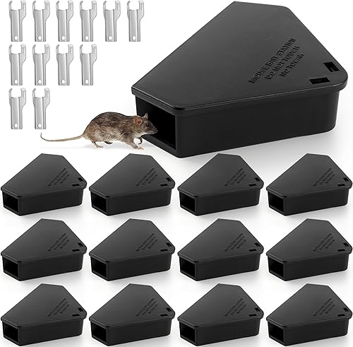 Paquete de 12 estaciones de cebo para ratones con llaves - Estación de cebo para ratones rellenable para exteriores, reutilizable, para ratones y