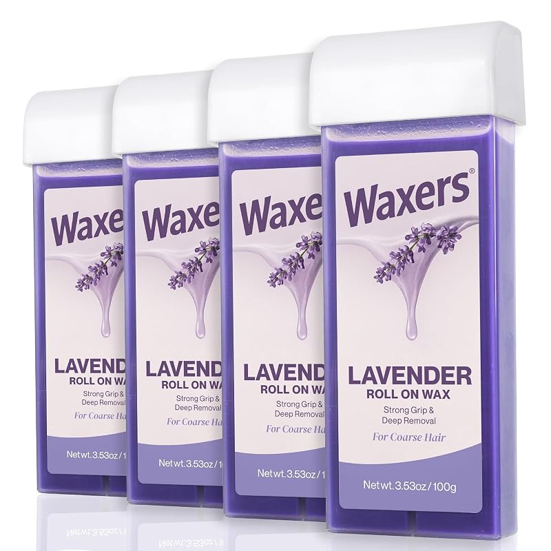 Cera roll-on de lavanda Waxers para depilação, refil em cartucho, pacote com 4