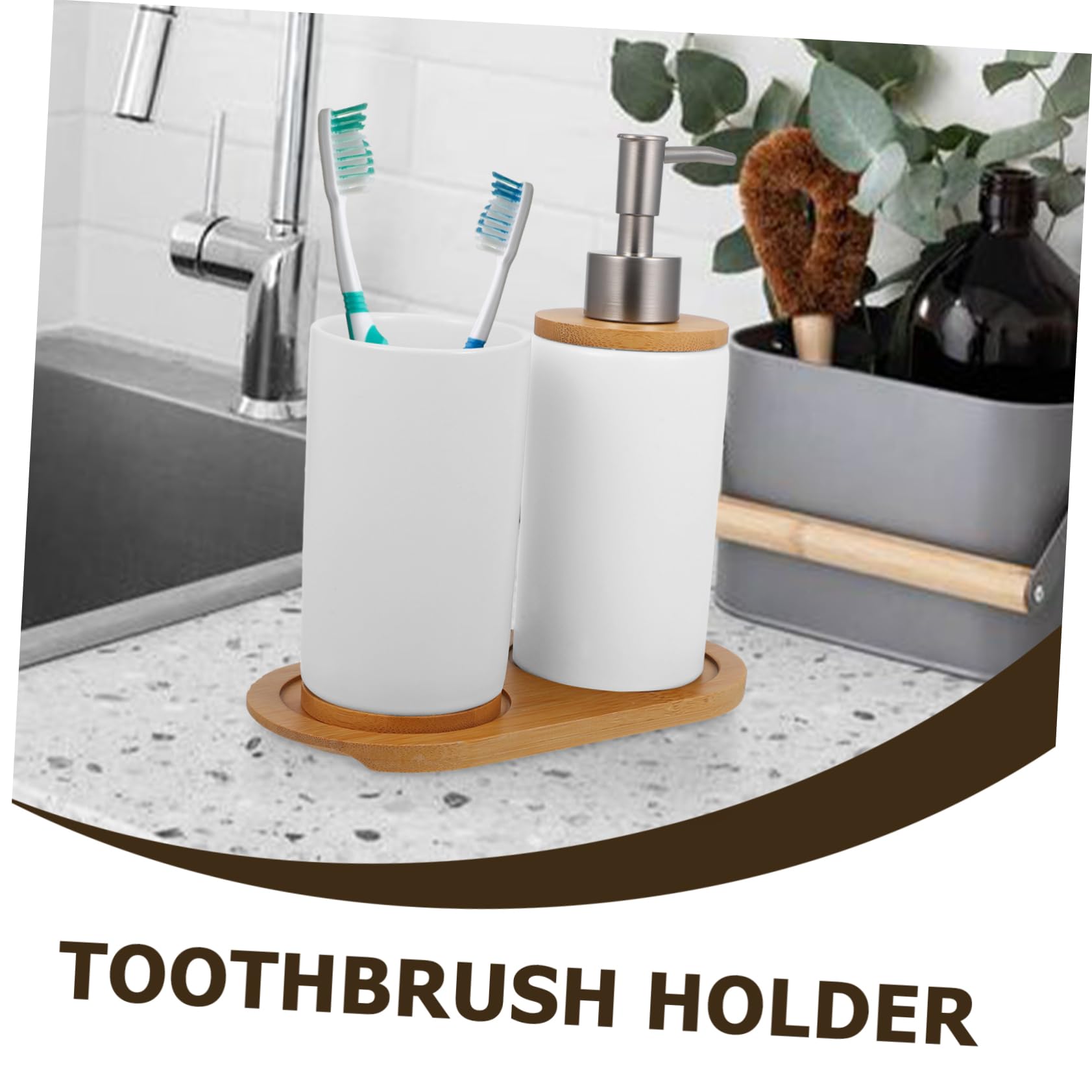 Set de Vaso para Cepillo de Dientes de Baño Cerámica Blanco 1 Juego | Dispensador de Loción, Soporte para Cepillo, Estilo Simple y Clásico, para Lavabo y Encimera