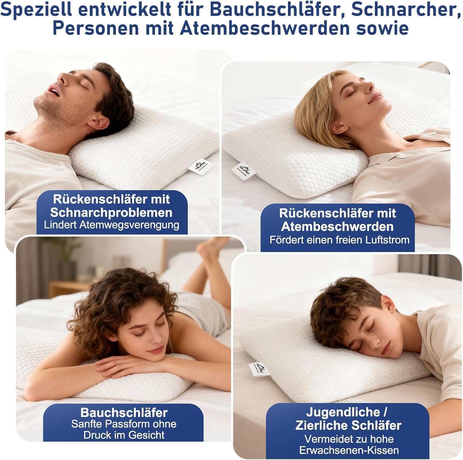 Talatex Natural Latex Flaches Kopfkissen,Ultra-Schlank-Kissen Für Bauchschläfer, Dünnes Latex-Kissen Hilft Bei Der Druckentlastung, Perfektes Paket (Standard (60×40×7cm))