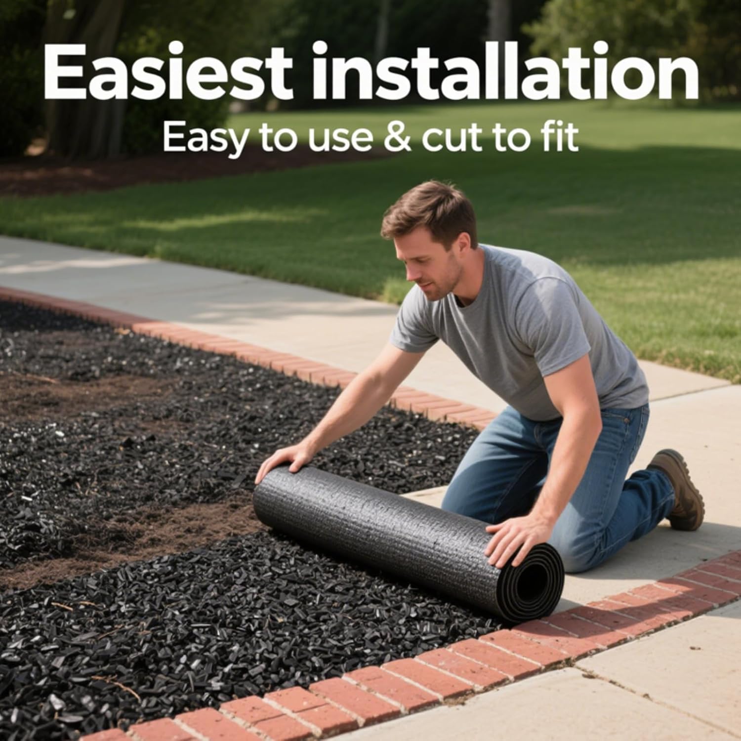 72inch x 24inch Recycled Rubber Mulch Mat, Narrow Rubber Garden Strip for Landscaping, Tree Rings, Pathway Edging, Weed Barrier, Eco-Friendly Ground Cover, Easy to Cut & Install