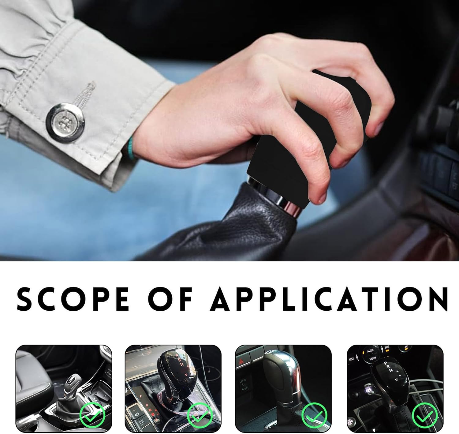 2 PCS Car Gear Shift Knob Cover, Silicone Comfortable Anti-Slip Car Knob Gear Stick Protector, Car Decorations Effectively Protects Stick Shift Knob, Car Interior Accessories (Black, Style 1)