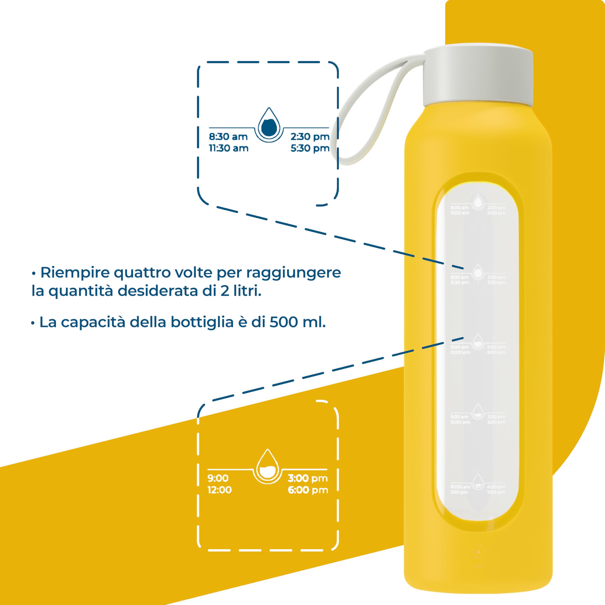 Wessper Borraccia 500 ml, bottiglia motivazionale con scala di idratazione, borraccia in vetro borosilicato con custodia in silicone, materiale sicuro senza BPA - Rosa antico