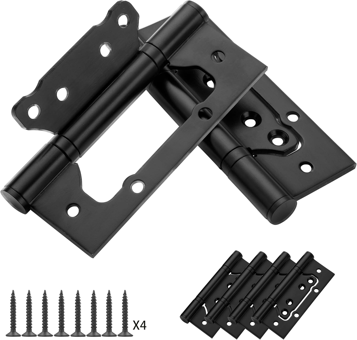 Non-Mortise Door Hinges,5 Inch-304 Stainless Steel,Heavy Duty Door Hinges with 220lbs Load Capacity (4 Pack),Smooth Rotation Wtih Bearing for Interior/Exterior Doors,Black Hinges