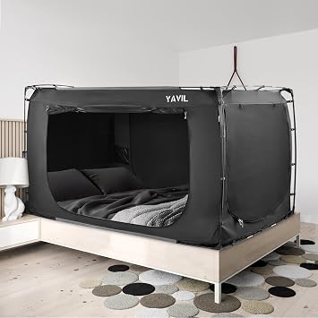 AutimHoo Tent Bed Canopy Twin Size, Portable Sleeping Tents Dream Tents Indoor for Kids and Adult, Breathable Privacy Space on Bed with Three Doors Mattress Not Included