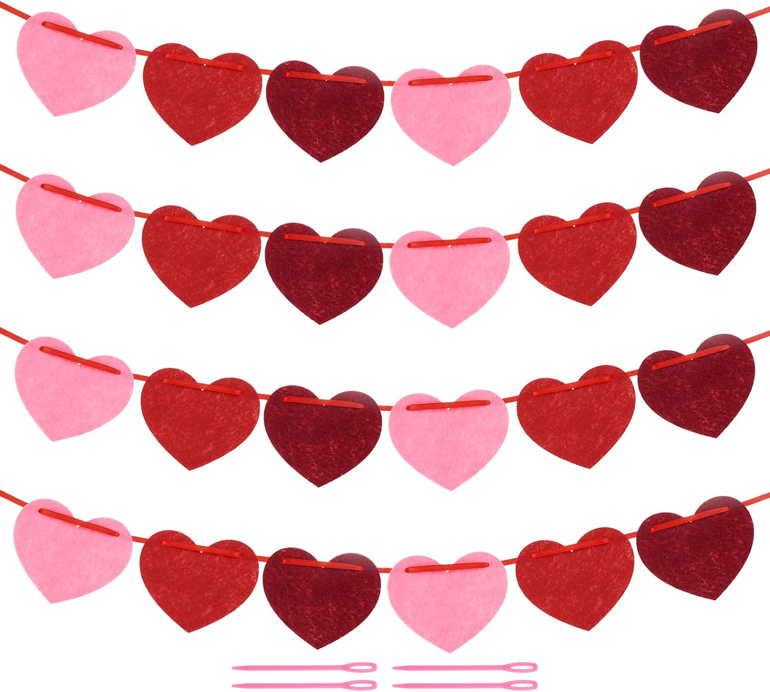 MECCANIXITY 96 Pcs Heart Garland Banner Felt Heart Valentines Garland Horizontal for Valentines Day Decor Anniversary Birthday Party