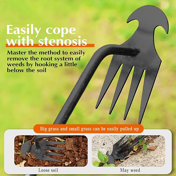 Garden Weed Extractor, Stainless Steel Manual Weeder, Remove Weed Weeds Garden, Manual Weeding Tool, Weeding Rake for Patio, Lawn, Gardening - 5