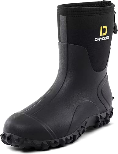 D DRYCODE Botas de goma para hombre con vástago de acero, botas de lluvia impermeables a media pantorrilla, para agricultura, jardinería, pesca,