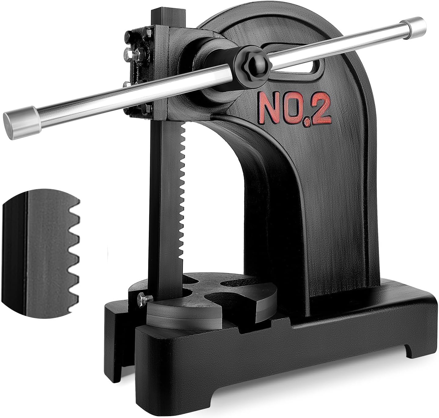 Arbor Press 2T, Manual Heavy Duty Press with Adjustable Height up to 8.5 Inches, Solid Cast Iron Construction for Riveting, Punching, and Other Applications（Black）