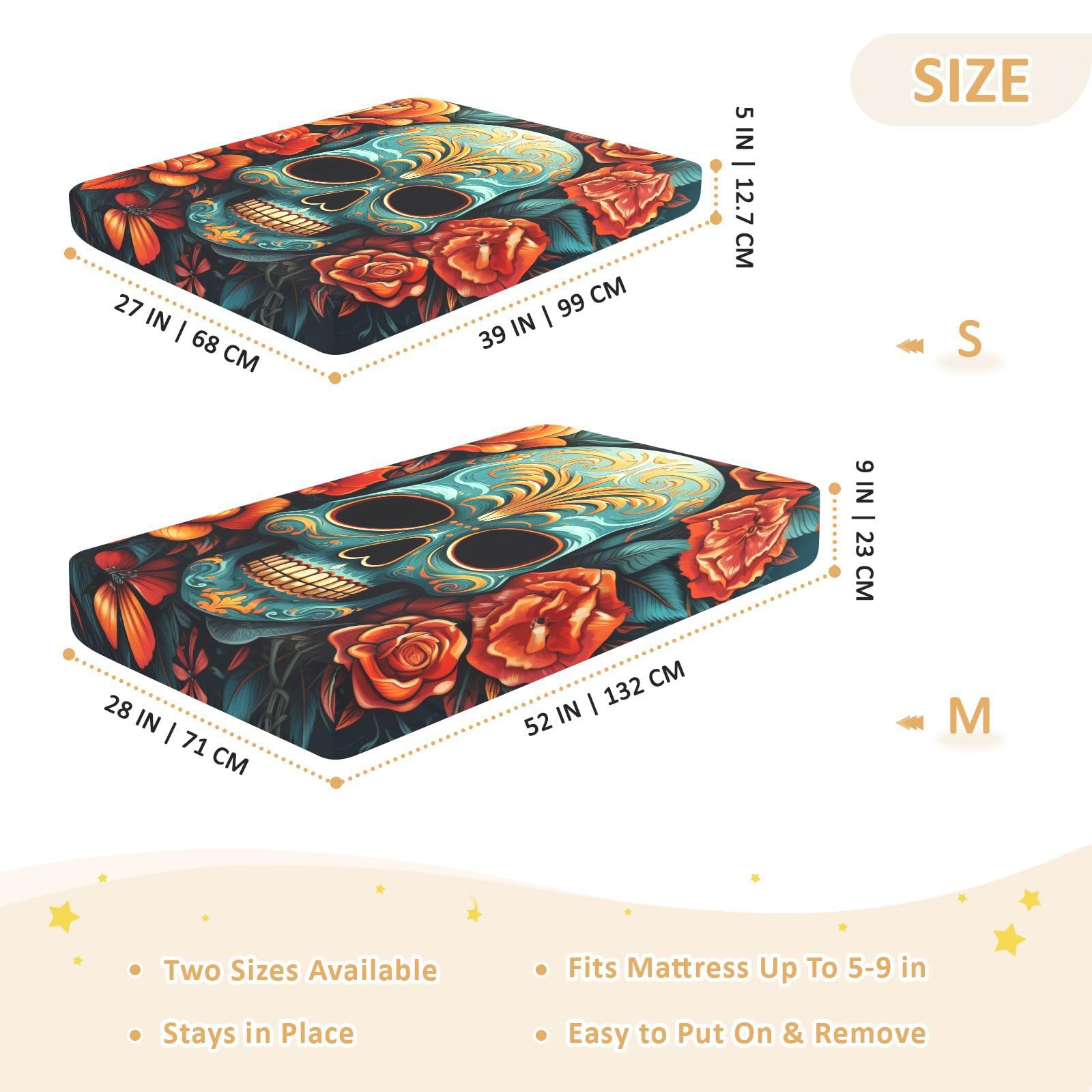 Cyan Crânes Rose Fleur Drap Housse pour Lit BéBé en Coton Doux,Adapté au Matelas Parc