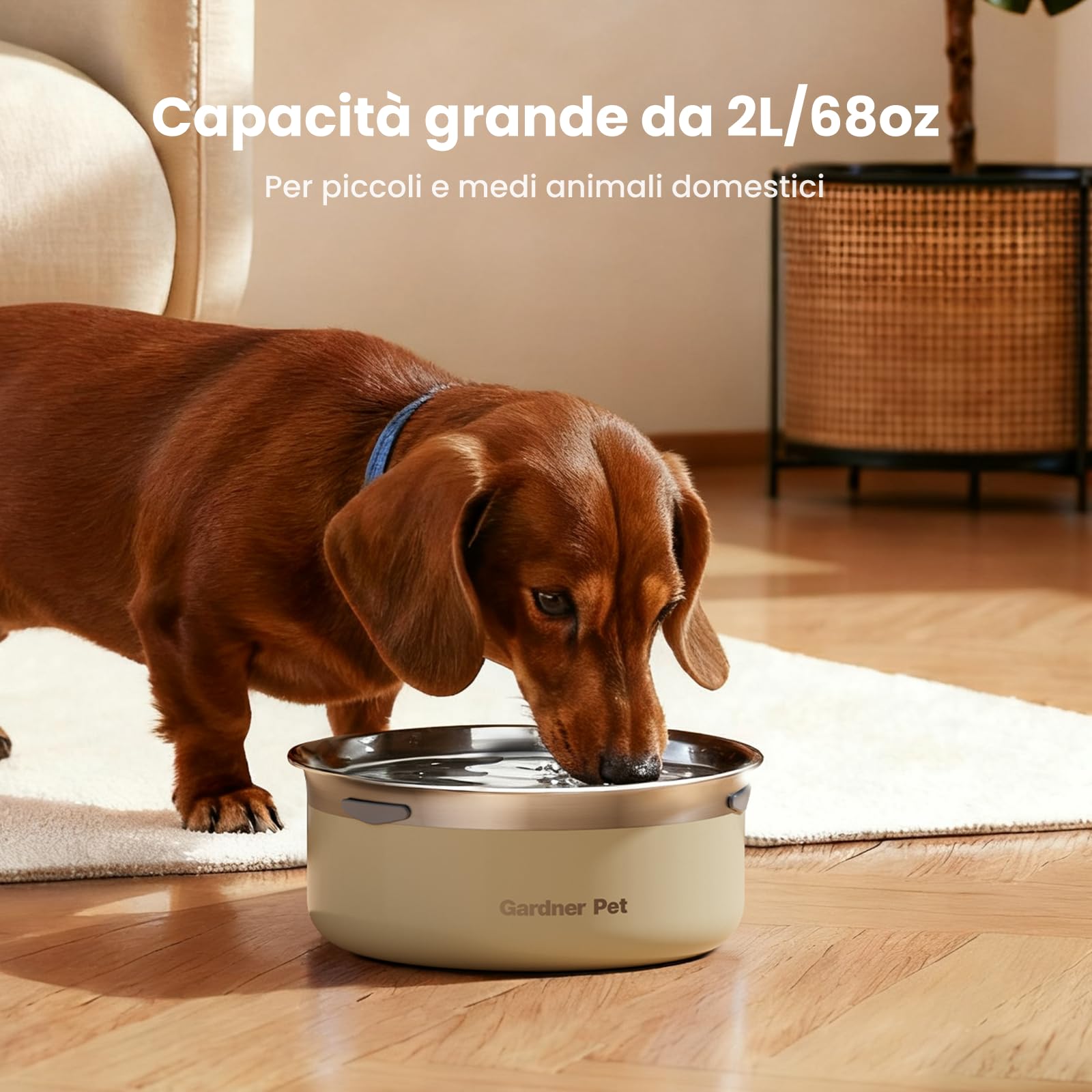 GGardner Pet Ciotola Acqua Cane Antigoccia, 2L Ciotola per Cani in Acciaio Inox a Prova di Fuoriuscite, Anti-Ingoio per Cani di Taglia Grande, Adatta per Interno ed Esterno, Previene Gocce, Bianco