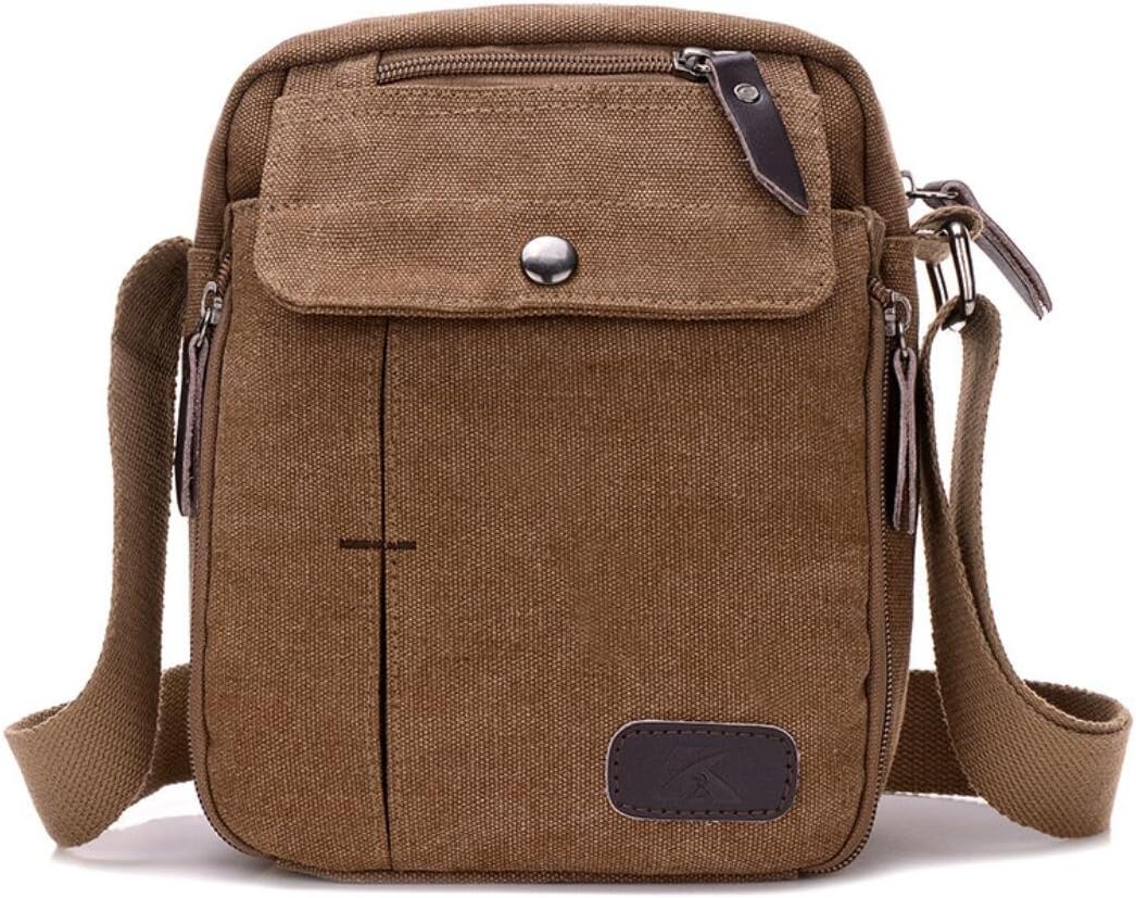 Lightweight Messenger Travel Bag Vintage Heavy Duty Canvas Shoulder School Bag Unisex (Style C - Brown)