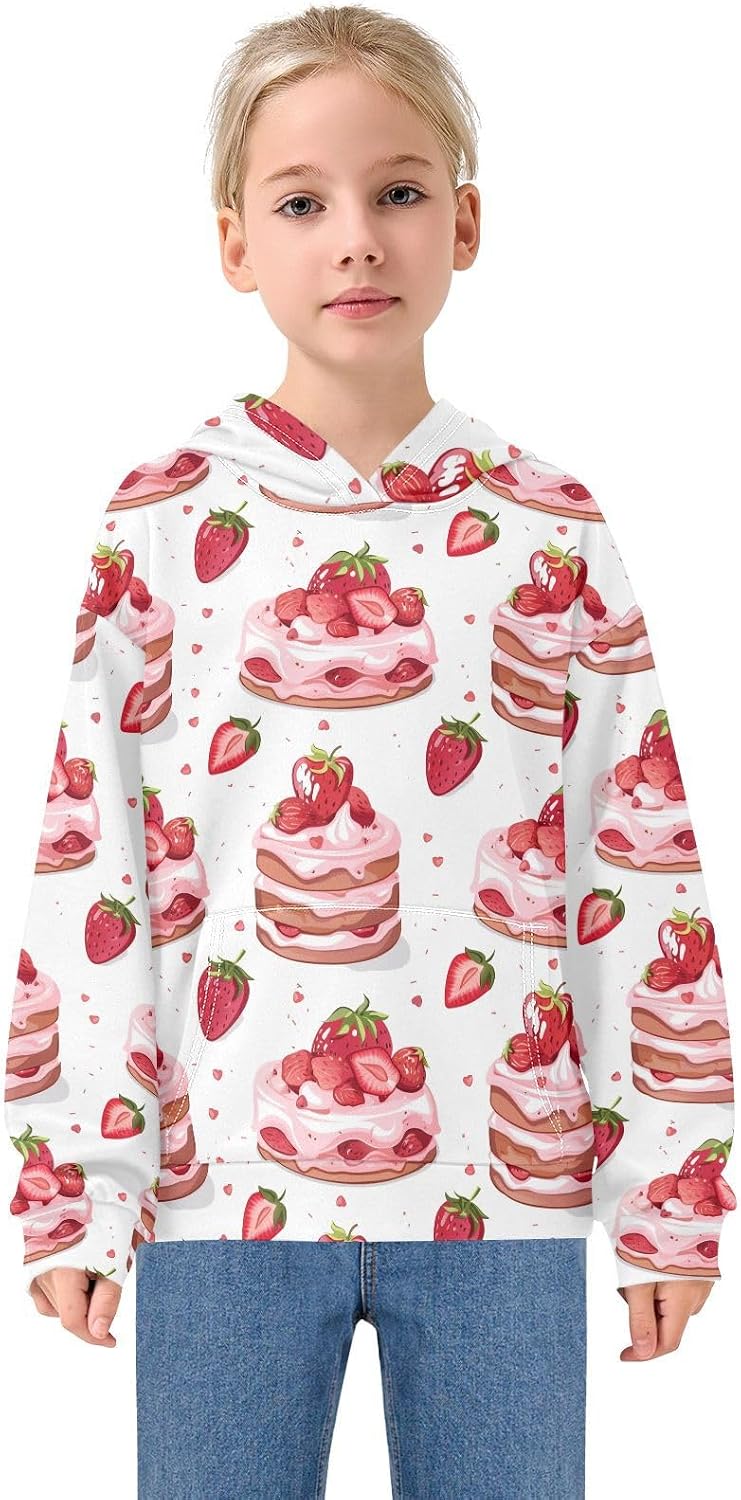 ALAZA Strawberry Cake Hearts Hoodies Sweatshirt for Boys Girls Kids Hooded Pullover Top