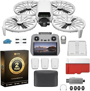 DJI Flip With RC 2 Screen Remote controller, 3 Battery Bundle with 128GB Micro SD Card ,Strobe Lights - Drone With 4K UHD Camera for Adults, Under 249g, Palm Takeoff, 31-Min Flight Time