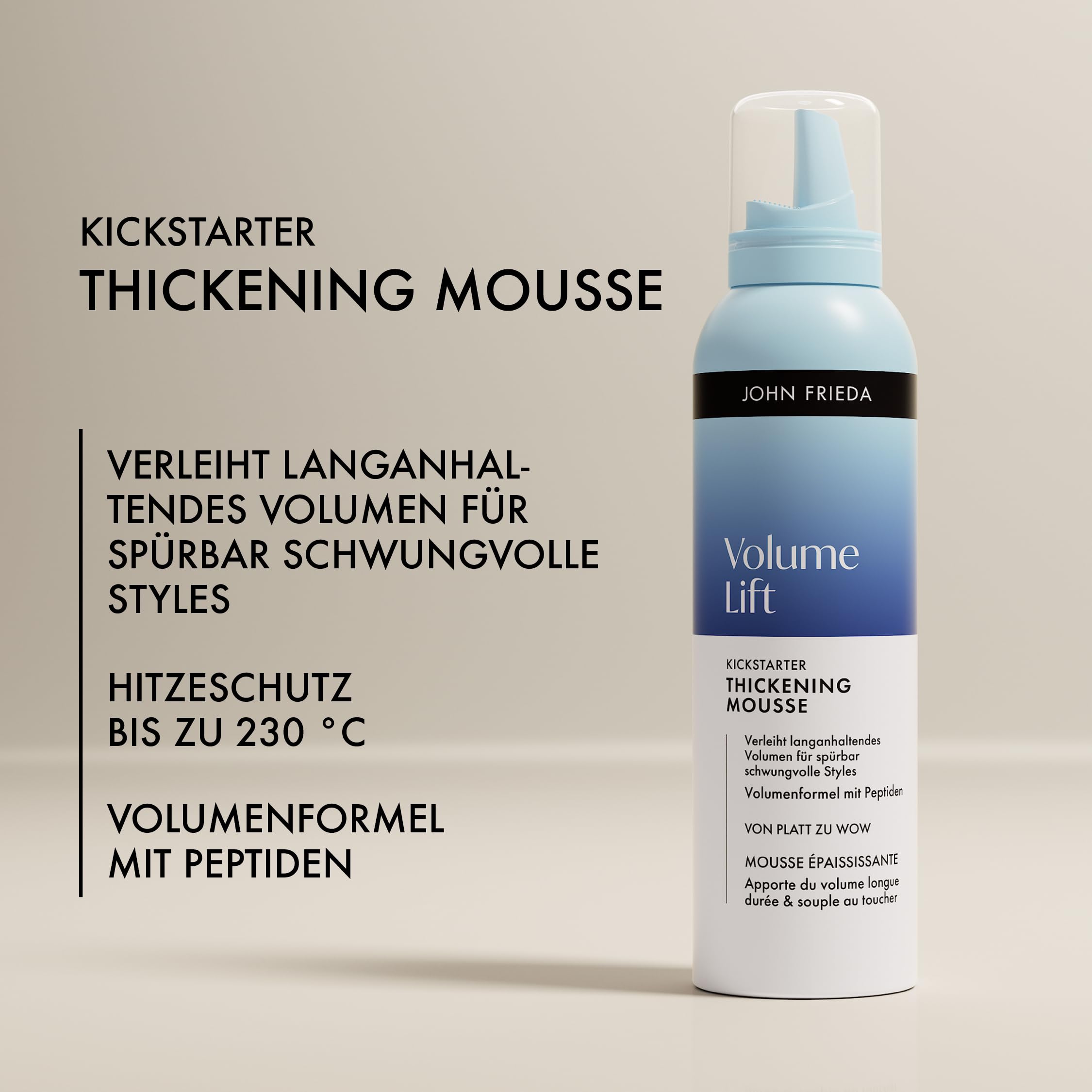 John Frieda Volume Lift Vorteilsset - Inhalt: Shampoo, 250ml, Mousse, 200ml, Ansatz-Booster, 150ml - Für feines, dünnes Haar ohne Volumen