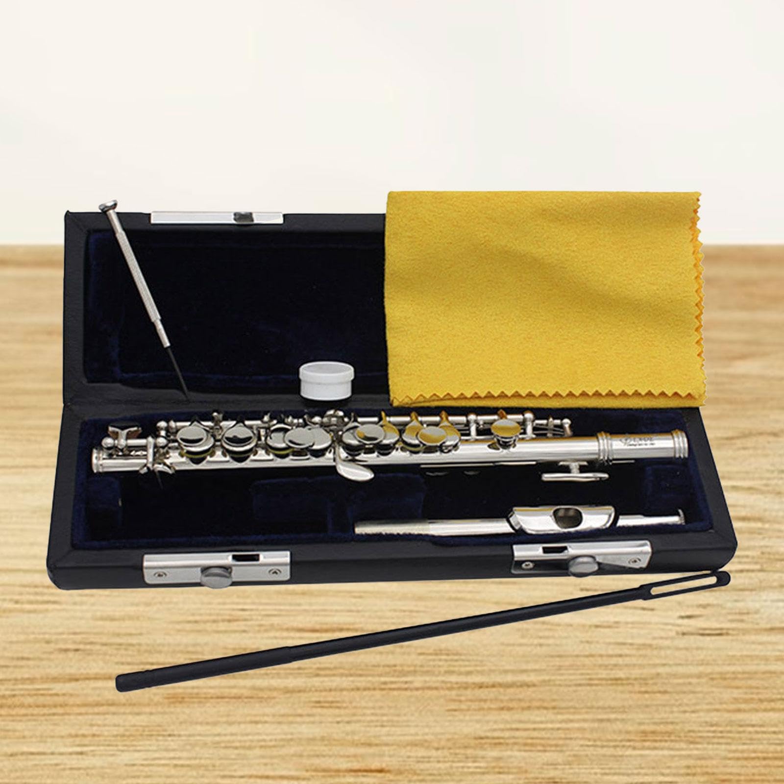 F Fityle Chiave Piccolo C con custodia rigida e kit di pulizia Strumento a fiato Flauto fori per feste regalo per studenti, ARGENTO