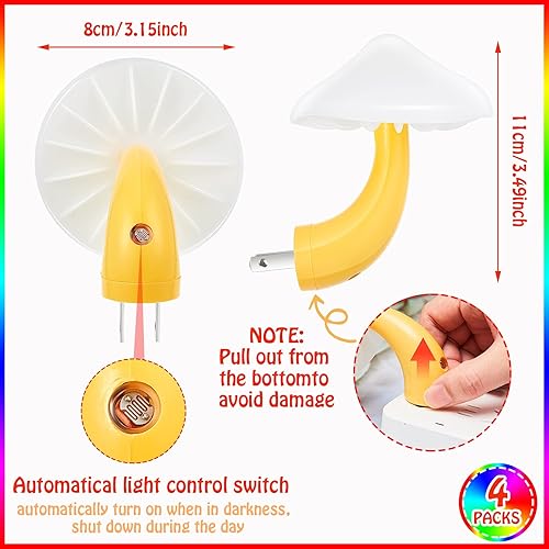 Miniatura 2 de Honoson 4 luces LED de noche con forma de hongo, mini luces nocturnas mágicas de acrilonitrilo butadieno estireno en forma de hongo para niños y