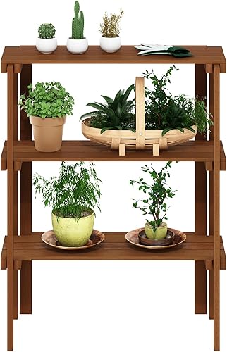 Miniatura 4 de Furinno Tioman - Estante multiusos para exteriores, sin herramientas, soporte para plantas, 3 niveles, natural