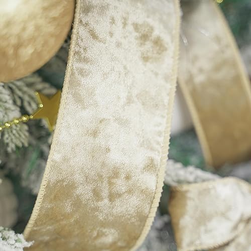 Miniatura 5 de HUIHUANG Cinta de terciopelo champán con cable de 2-12 pulgadas, cinta de terciopelo de Navidad para árbol de Navidad, lazos grandes, coronas,