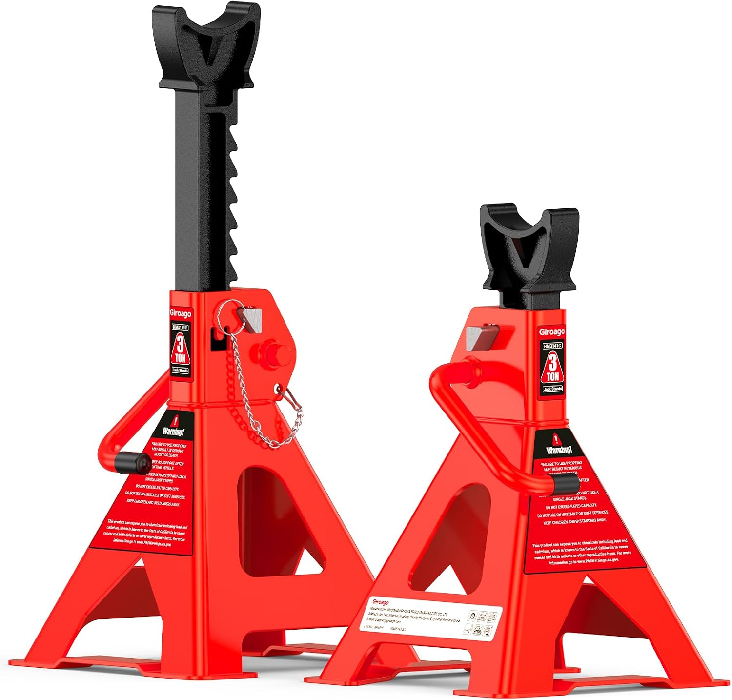 Jack Stands 3 Ton - Heavy Duty Vehicle Support with Dual Locking System (Ratchet + Pin), 11-16.1 inch Adjustable Height for Truck, SUV & Car, Red#EB2824