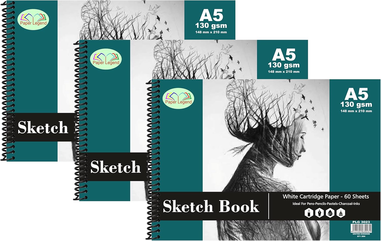 (Set of 3) Spiral Bound Artist Sketch Pad 130 GSM Paper Acid Free